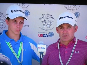 Fran Quinn with 15-year old son Owen after Sunday's final round. Photo Credit: NBC Golf & USGA.